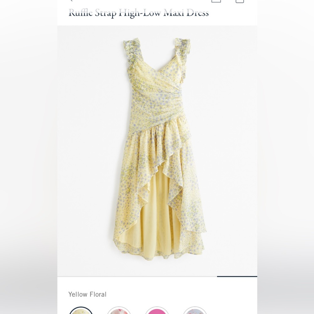Abercrombie & Fitch Pale Yellow Floral Ruffle Strap High-Low Maxi Dress